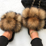 Real Fox Raccoon Fur Slippers