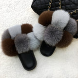 Real Fox Raccoon Fur Slippers