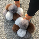 Real Fox Raccoon Fur Slippers