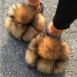 Real Fox Raccoon Fur Slippers