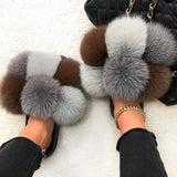 Real Fox Raccoon Fur Slippers