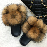 Real Fox Raccoon Fur Slippers