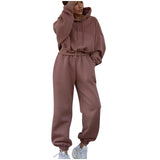 2024 winter new Women's Casual Solid Color Long Sleeved Hoodie Trousers Sweatershirt Sports Suit