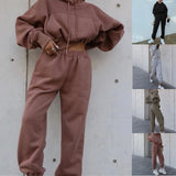 2024 winter new Women's Casual Solid Color Long Sleeved Hoodie Trousers Sweatershirt Sports Suit