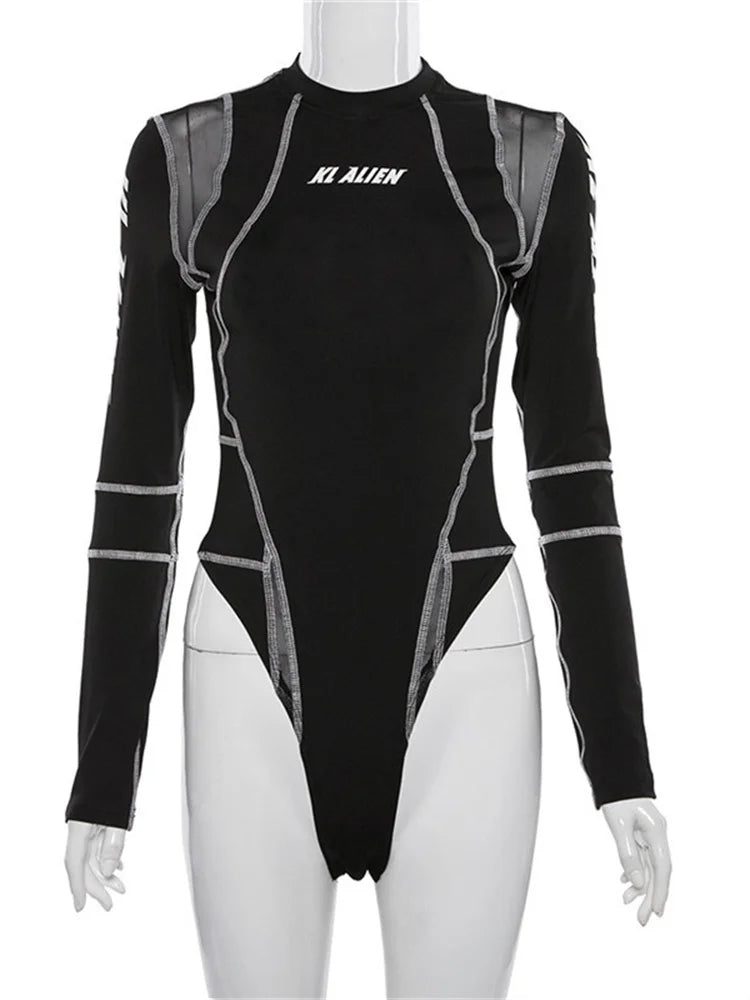 Sexy Patchwork Long Sleeve BodySuit